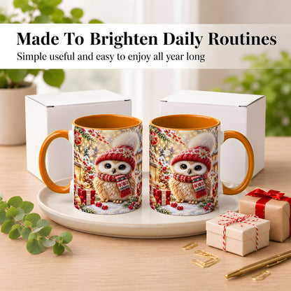 #pl[11oz|Orange] Christmas Owl Coffee Mug, Cute Winter Owl Mug, Ceramic Cup