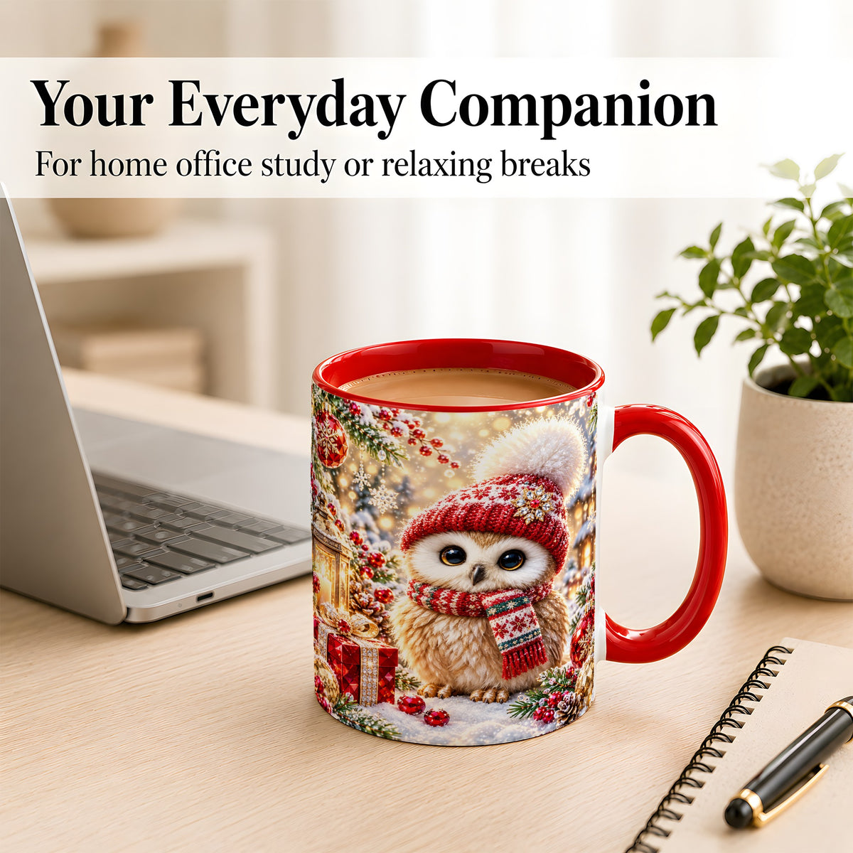 #pl[11oz|Red] Christmas Owl Coffee Mug, Cute Winter Owl Mug, Ceramic Cup