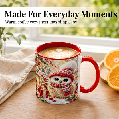 #pl[11oz|Red] Christmas Owl Coffee Mug, Cute Winter Owl Mug, Ceramic Cup