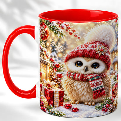 Christmas Owl Coffee Mug, Cute Winter Owl Mug, Ceramic Cup