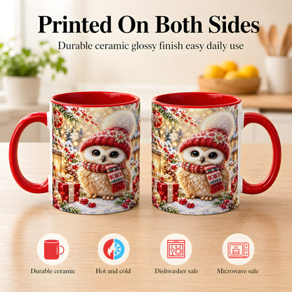 #pl[11oz|Red] Christmas Owl Coffee Mug, Cute Winter Owl Mug, Ceramic Cup