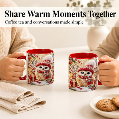 #pl[11oz|Red] Christmas Owl Coffee Mug, Cute Winter Owl Mug, Ceramic Cup