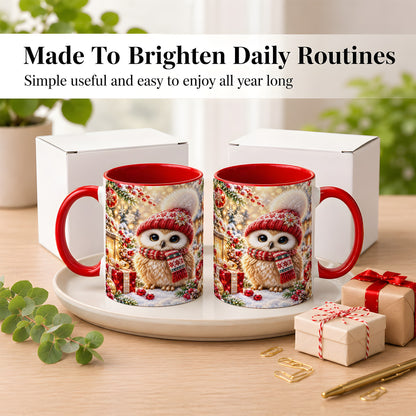 #pl[11oz|Red] Christmas Owl Coffee Mug, Cute Winter Owl Mug, Ceramic Cup