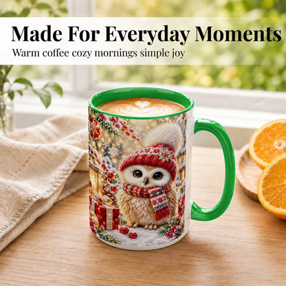 #pl[15oz|Green] Christmas Owl Coffee Mug, Cute Winter Owl Mug, Ceramic Cup