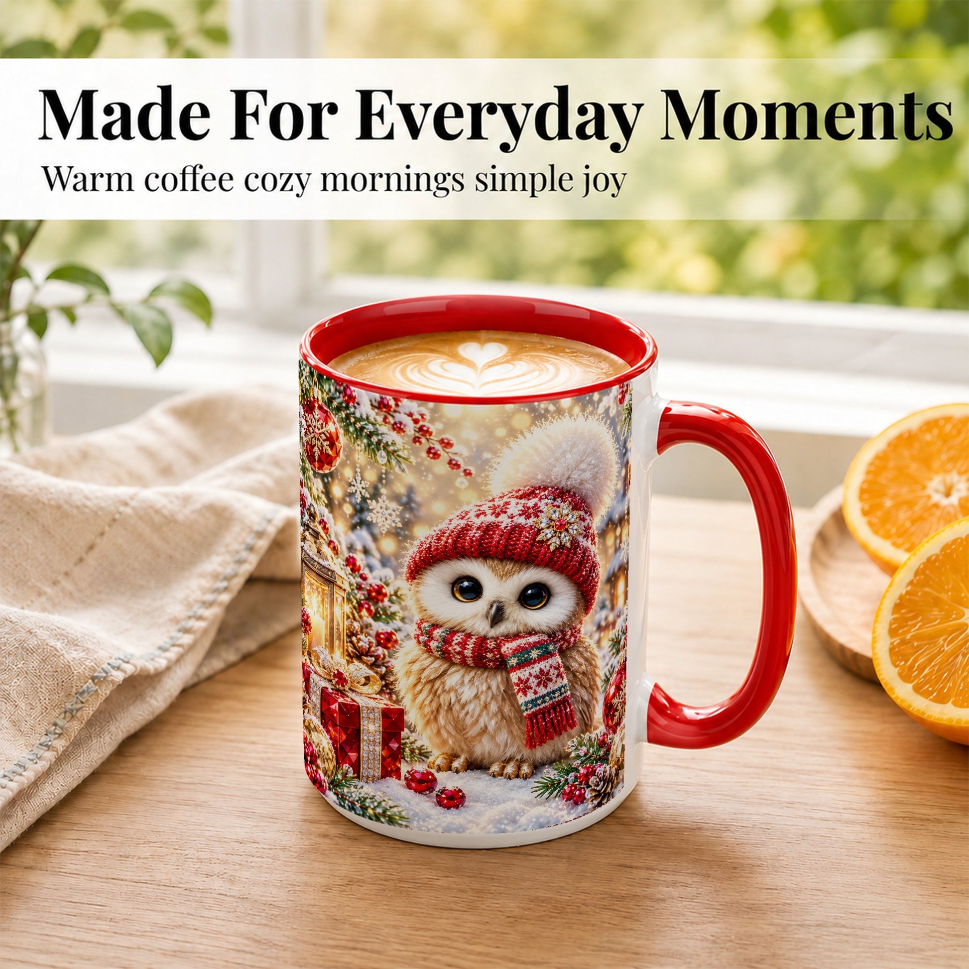 #pl[15oz|Red] Christmas Owl Coffee Mug, Cute Winter Owl Mug, Ceramic Cup