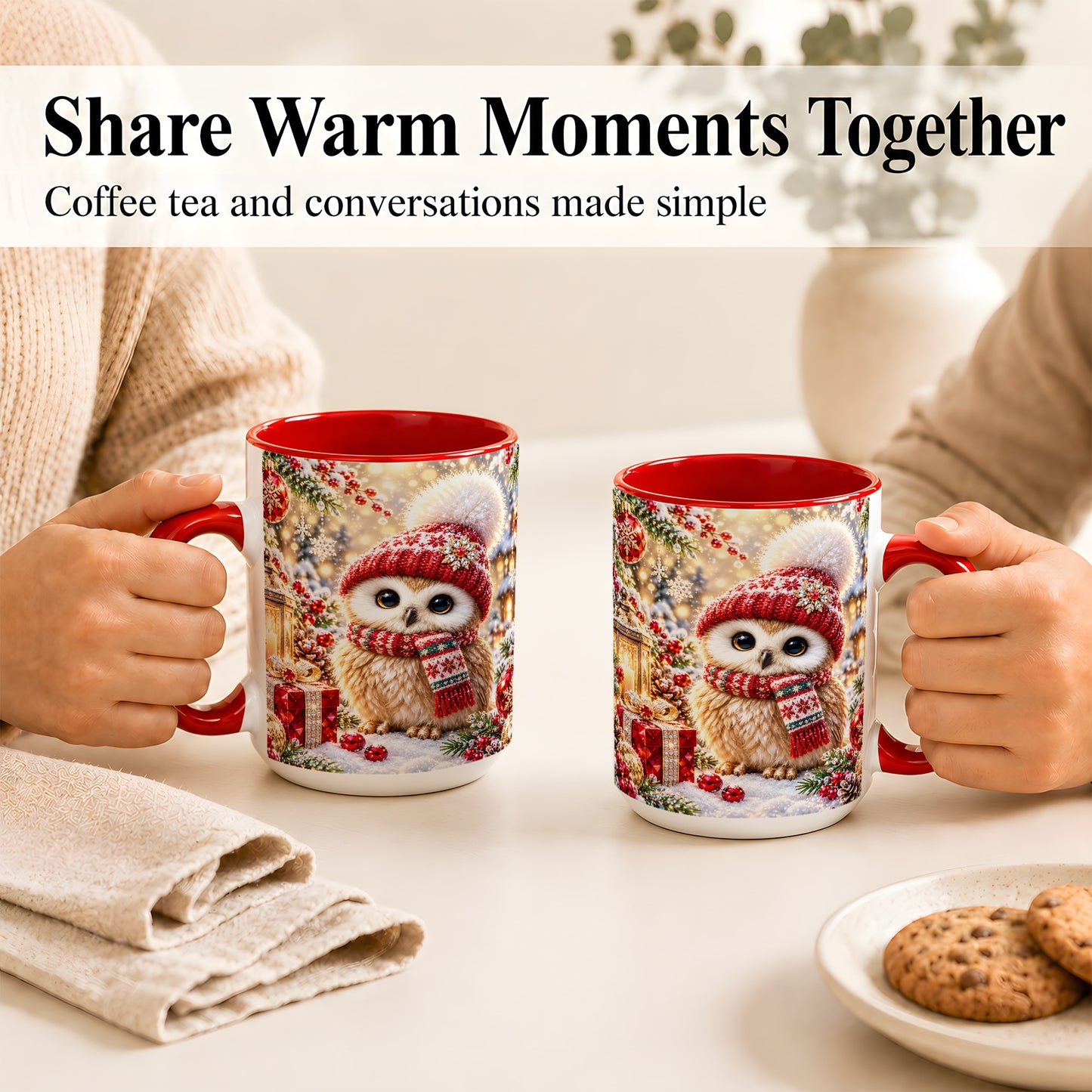 #pl[15oz|Red] Christmas Owl Coffee Mug, Cute Winter Owl Mug, Ceramic Cup