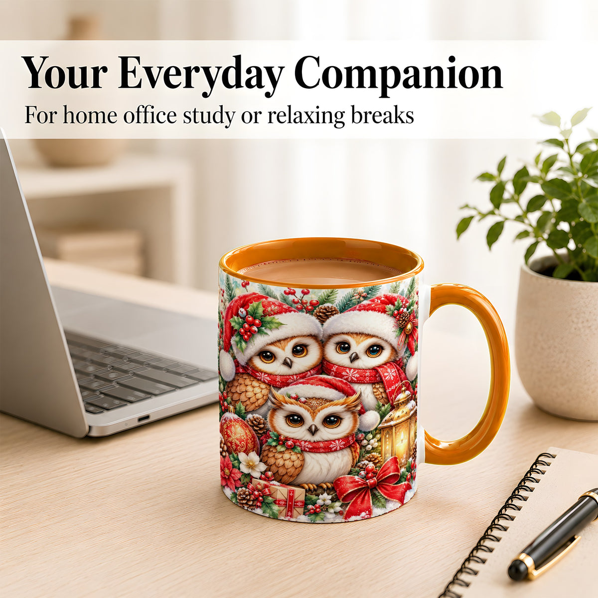 #pl[11oz|Orange] Christmas Owl Family Coffee Mug, Winter Bird Mug, Ceramic Cup