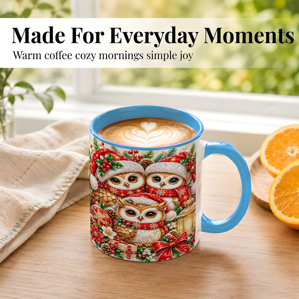 #pl[11oz|Blue] Faceted Owl Family Coffee Mug, Christmas Owl Mug, Ceramic Cup