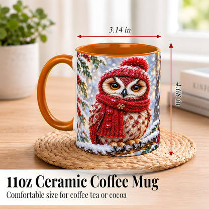 #pl[11oz|Orange] Faceted Winter Owl Coffee Mug, Christmas Owl Mug, Ceramic Cup