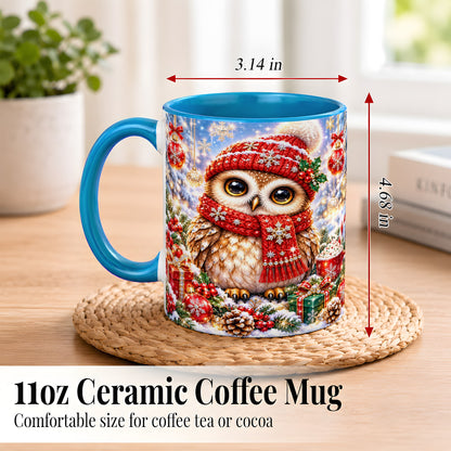 #pl[11oz|Blue] Jeweled Christmas Owl Coffee Mug, Winter Owl Mug, Ceramic Cup