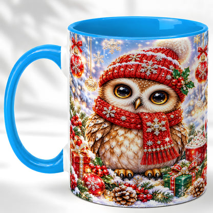 #pl[11oz|Blue] Jeweled Christmas Owl Coffee Mug, Winter Owl Mug, Ceramic Cup