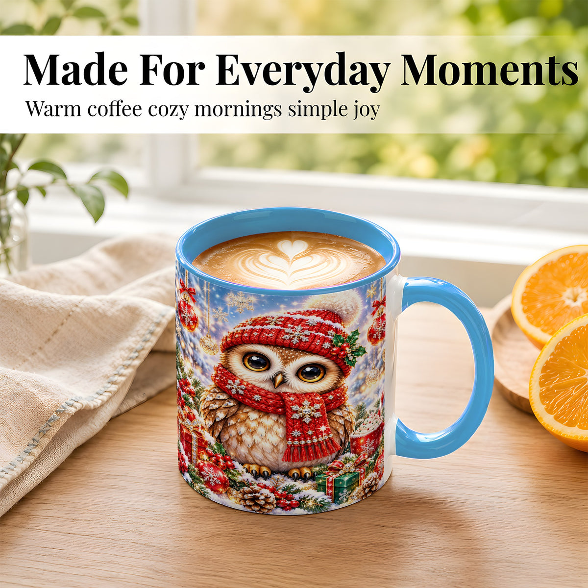 #pl[11oz|Blue] Jeweled Christmas Owl Coffee Mug, Winter Owl Mug, Ceramic Cup
