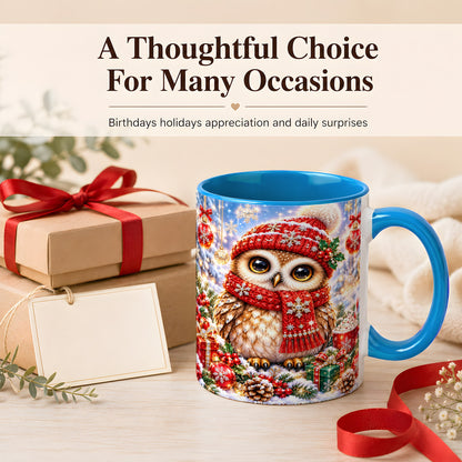 #pl[11oz|Blue] Jeweled Christmas Owl Coffee Mug, Winter Owl Mug, Ceramic Cup
