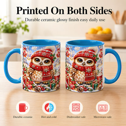#pl[11oz|Blue] Jeweled Christmas Owl Coffee Mug, Winter Owl Mug, Ceramic Cup