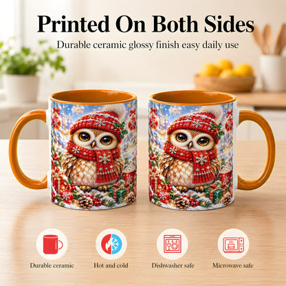 #pl[11oz|Orange] Jeweled Christmas Owl Coffee Mug, Winter Owl Mug, Ceramic Cup