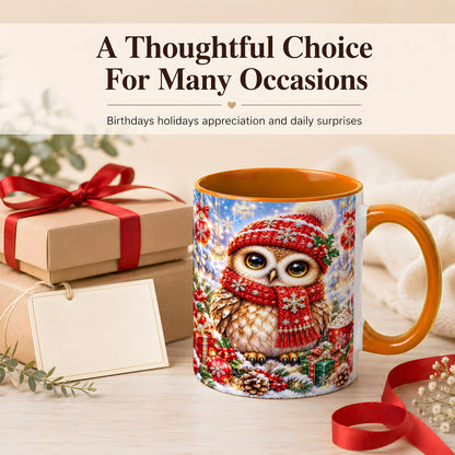 #pl[11oz|Orange] Jeweled Christmas Owl Coffee Mug, Winter Owl Mug, Ceramic Cup