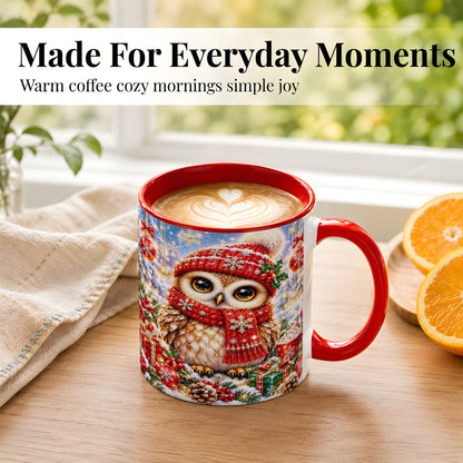 #pl[11oz|Red] Jeweled Christmas Owl Coffee Mug, Winter Owl Mug, Ceramic Cup