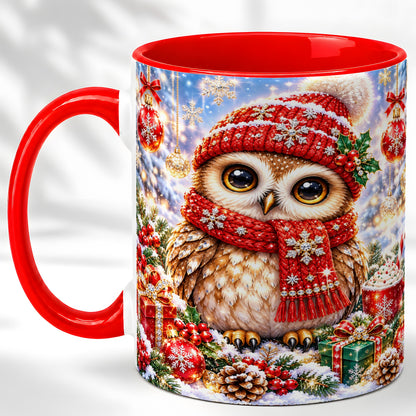Jeweled Christmas Owl Coffee Mug, Winter Owl Mug, Ceramic Cup