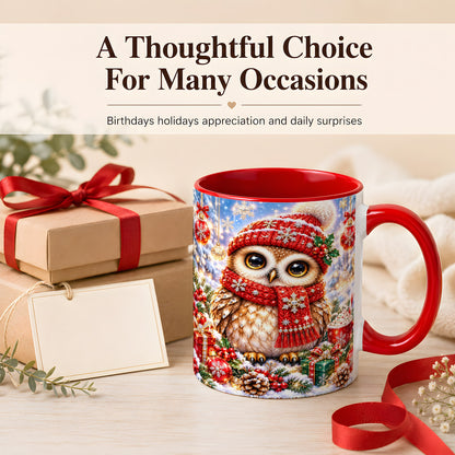 #pl[11oz|Red] Jeweled Christmas Owl Coffee Mug, Winter Owl Mug, Ceramic Cup