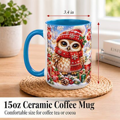 #pl[15oz|Blue] Jeweled Christmas Owl Coffee Mug, Winter Owl Mug, Ceramic Cup