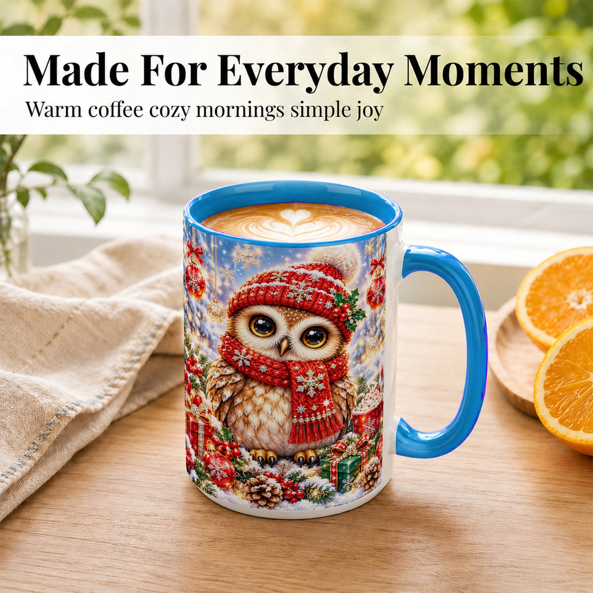 #pl[15oz|Blue] Jeweled Christmas Owl Coffee Mug, Winter Owl Mug, Ceramic Cup