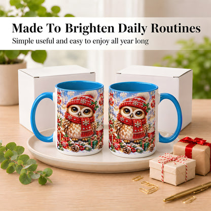 #pl[15oz|Blue] Jeweled Christmas Owl Coffee Mug, Winter Owl Mug, Ceramic Cup