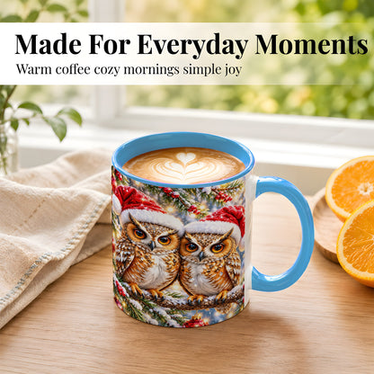 #pl[11oz|Blue] Christmas Owl Couple Coffee Mug, Winter Owl Mug, Ceramic Cup