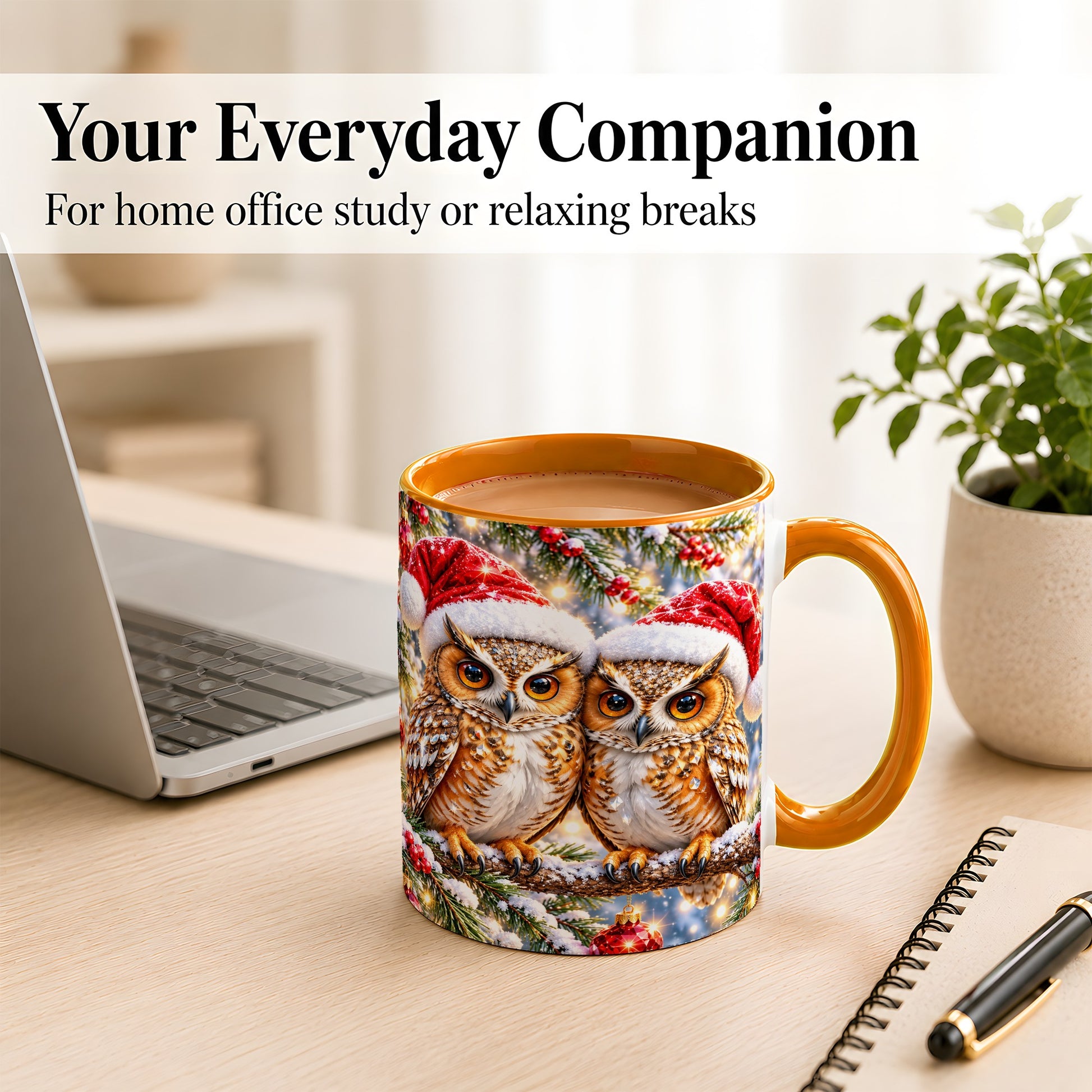 #pl[11oz|Orange] Christmas Owl Couple Coffee Mug, Winter Owl Mug, Ceramic Cup