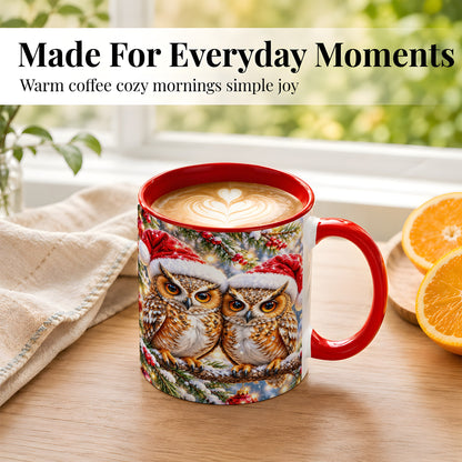 #pl[11oz|Red] Christmas Owl Couple Coffee Mug, Winter Owl Mug, Ceramic Cup