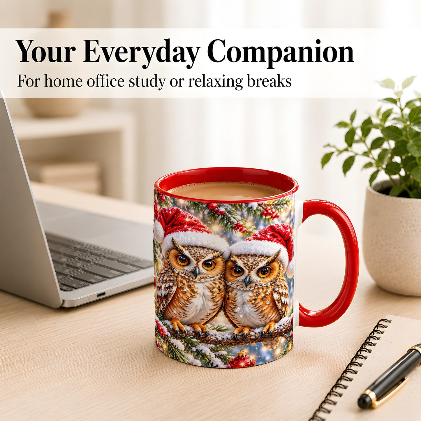 #pl[11oz|Red] Christmas Owl Couple Coffee Mug, Winter Owl Mug, Ceramic Cup