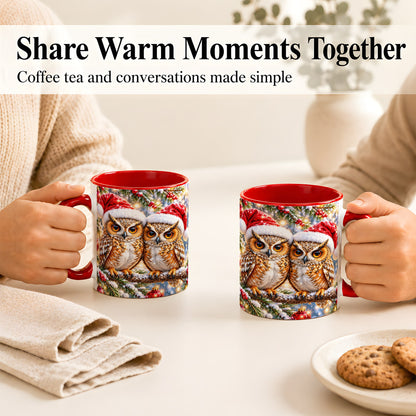 #pl[11oz|Red] Christmas Owl Couple Coffee Mug, Winter Owl Mug, Ceramic Cup