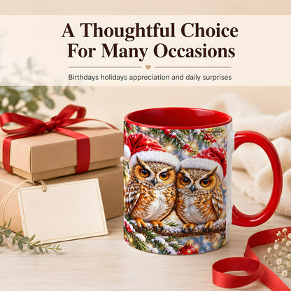 #pl[11oz|Red] Christmas Owl Couple Coffee Mug, Winter Owl Mug, Ceramic Cup