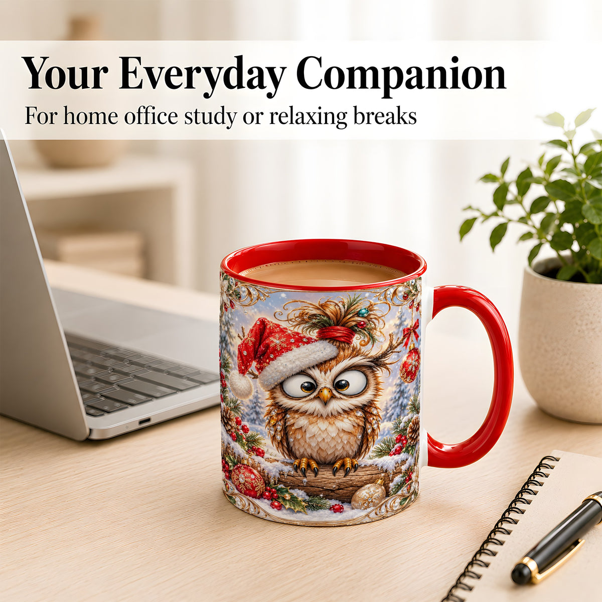 #pl[11oz|Red] Christmas Owl Coffee Mug, Santa Hat Owl Mug, Ceramic Cup