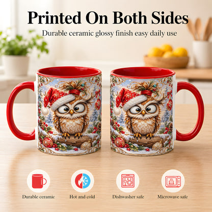 #pl[11oz|Red] Christmas Owl Coffee Mug, Santa Hat Owl Mug, Ceramic Cup