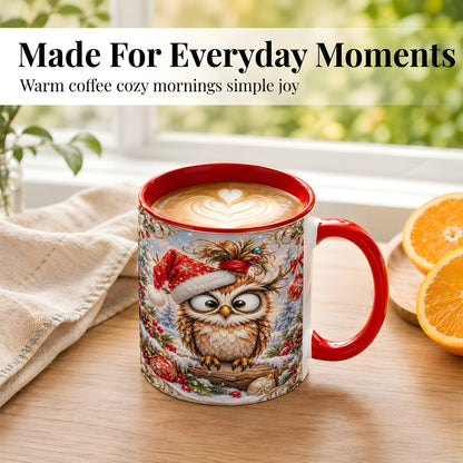 #pl[11oz|Red] Christmas Owl Coffee Mug, Santa Hat Owl Mug, Ceramic Cup