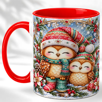 Christmas Owl Pair Coffee Mug, Festive Owl Mug, Ceramic Cup