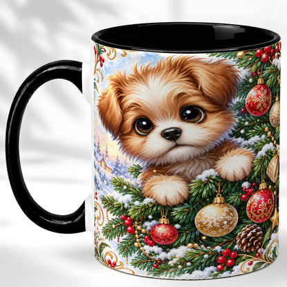 #pl[11oz|Black] Christmas Puppy Coffee Mug, Festive Dog Mug, Ceramic Cup