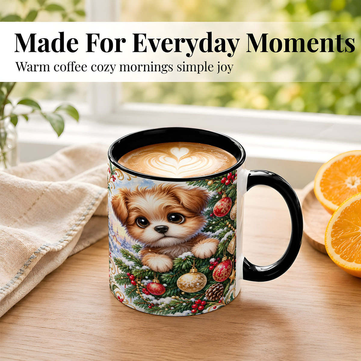 #pl[11oz|Black] Christmas Puppy Coffee Mug, Festive Dog Mug, Ceramic Cup
