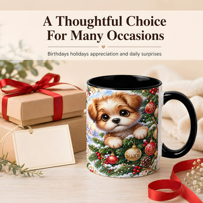 #pl[11oz|Black] Christmas Puppy Coffee Mug, Festive Dog Mug, Ceramic Cup