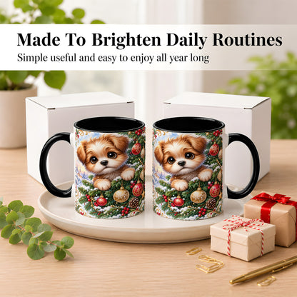 #pl[11oz|Black] Christmas Puppy Coffee Mug, Festive Dog Mug, Ceramic Cup