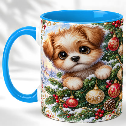 #pl[11oz|Blue] Christmas Puppy Coffee Mug, Festive Dog Mug, Ceramic Cup