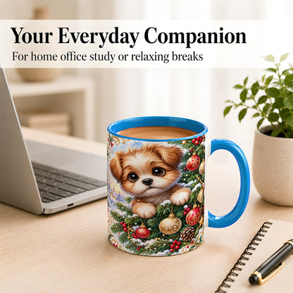 #pl[11oz|Blue] Christmas Puppy Coffee Mug, Festive Dog Mug, Ceramic Cup