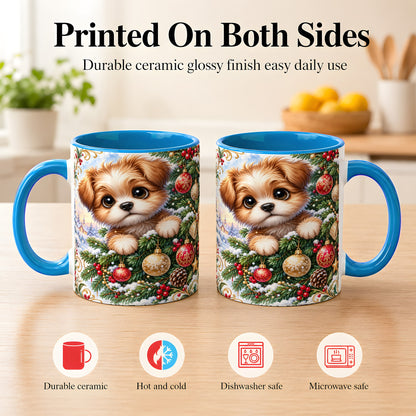 #pl[11oz|Blue] Christmas Puppy Coffee Mug, Festive Dog Mug, Ceramic Cup
