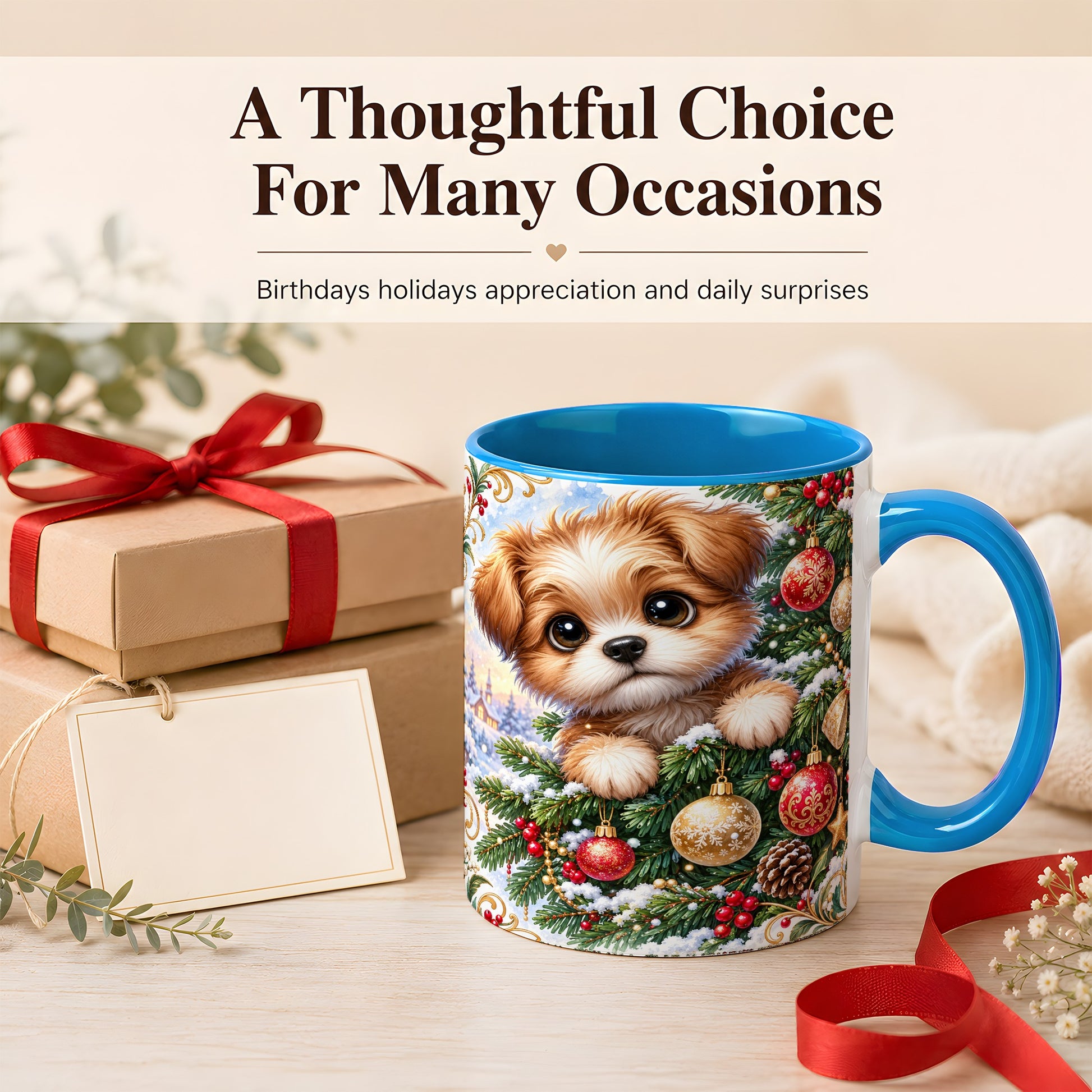 #pl[11oz|Blue] Christmas Puppy Coffee Mug, Festive Dog Mug, Ceramic Cup