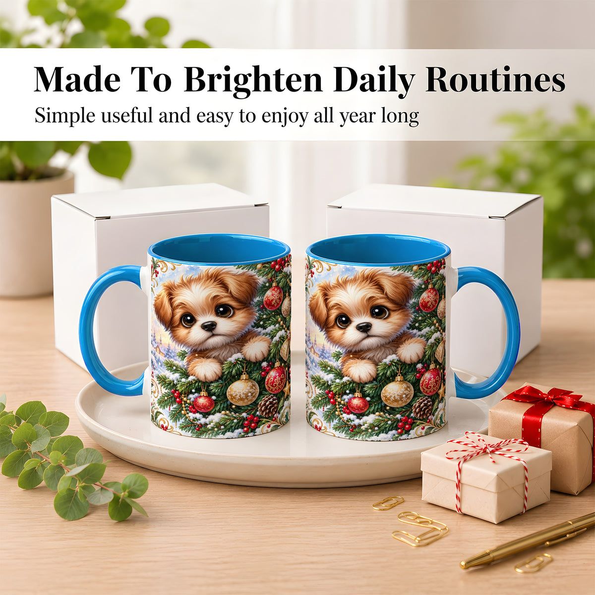 #pl[11oz|Blue] Christmas Puppy Coffee Mug, Festive Dog Mug, Ceramic Cup