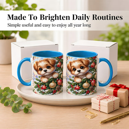 #pl[11oz|Blue] Christmas Puppy Coffee Mug, Festive Dog Mug, Ceramic Cup