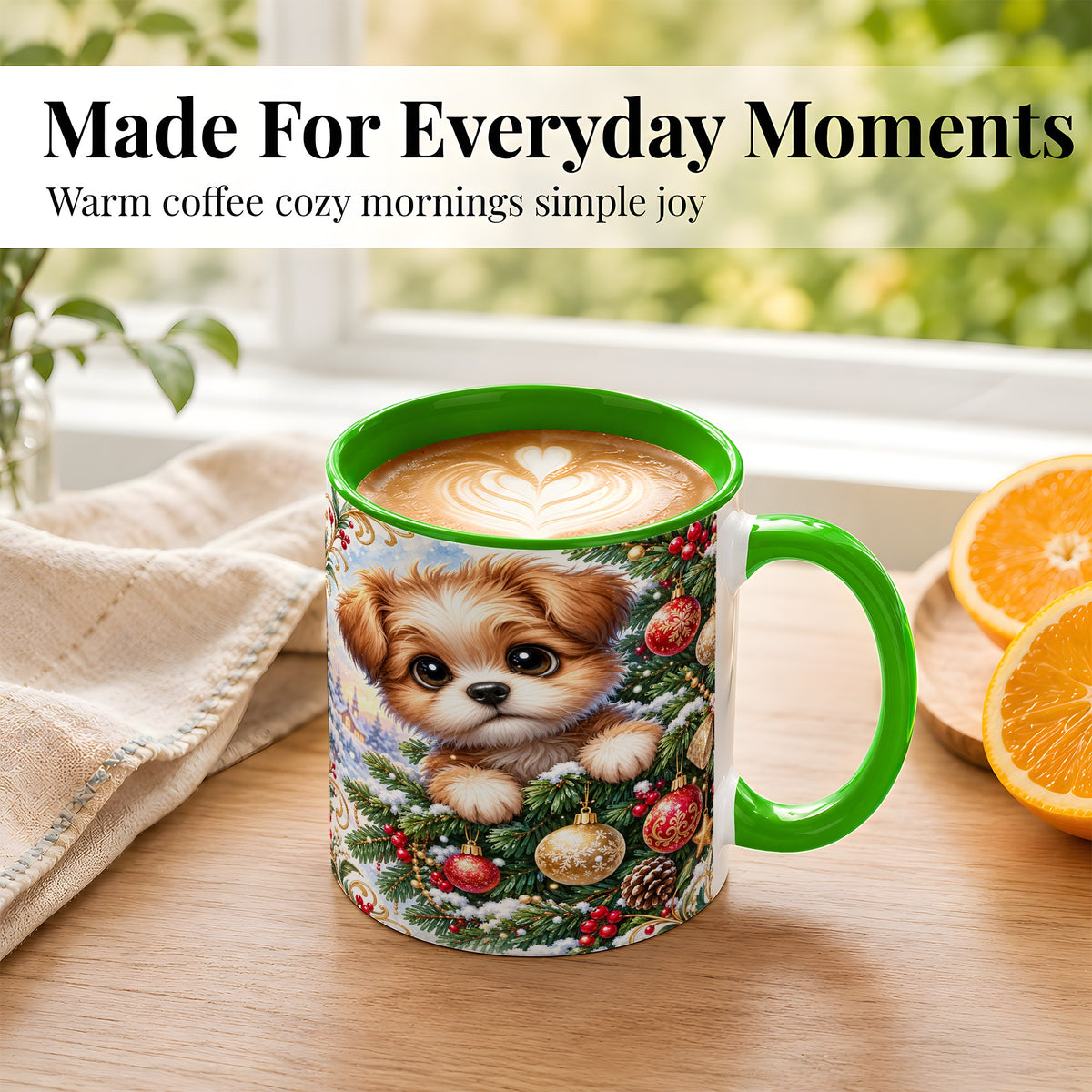 #pl[11oz|Green] Christmas Puppy Coffee Mug, Festive Dog Mug, Ceramic Cup
