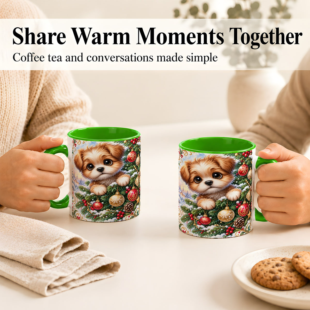 #pl[11oz|Green] Christmas Puppy Coffee Mug, Festive Dog Mug, Ceramic Cup
