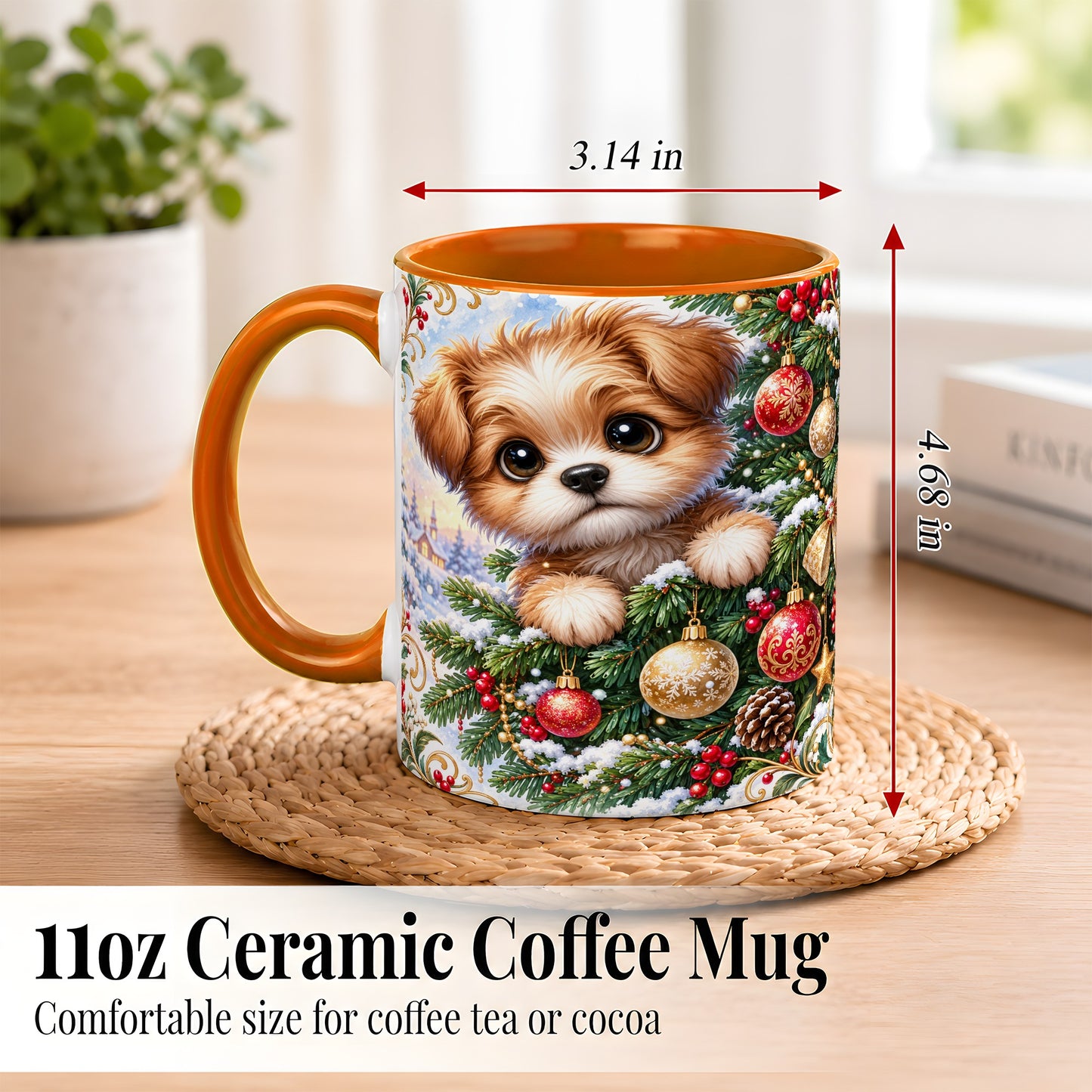 #pl[11oz|Orange] Christmas Puppy Coffee Mug, Festive Dog Mug, Ceramic Cup