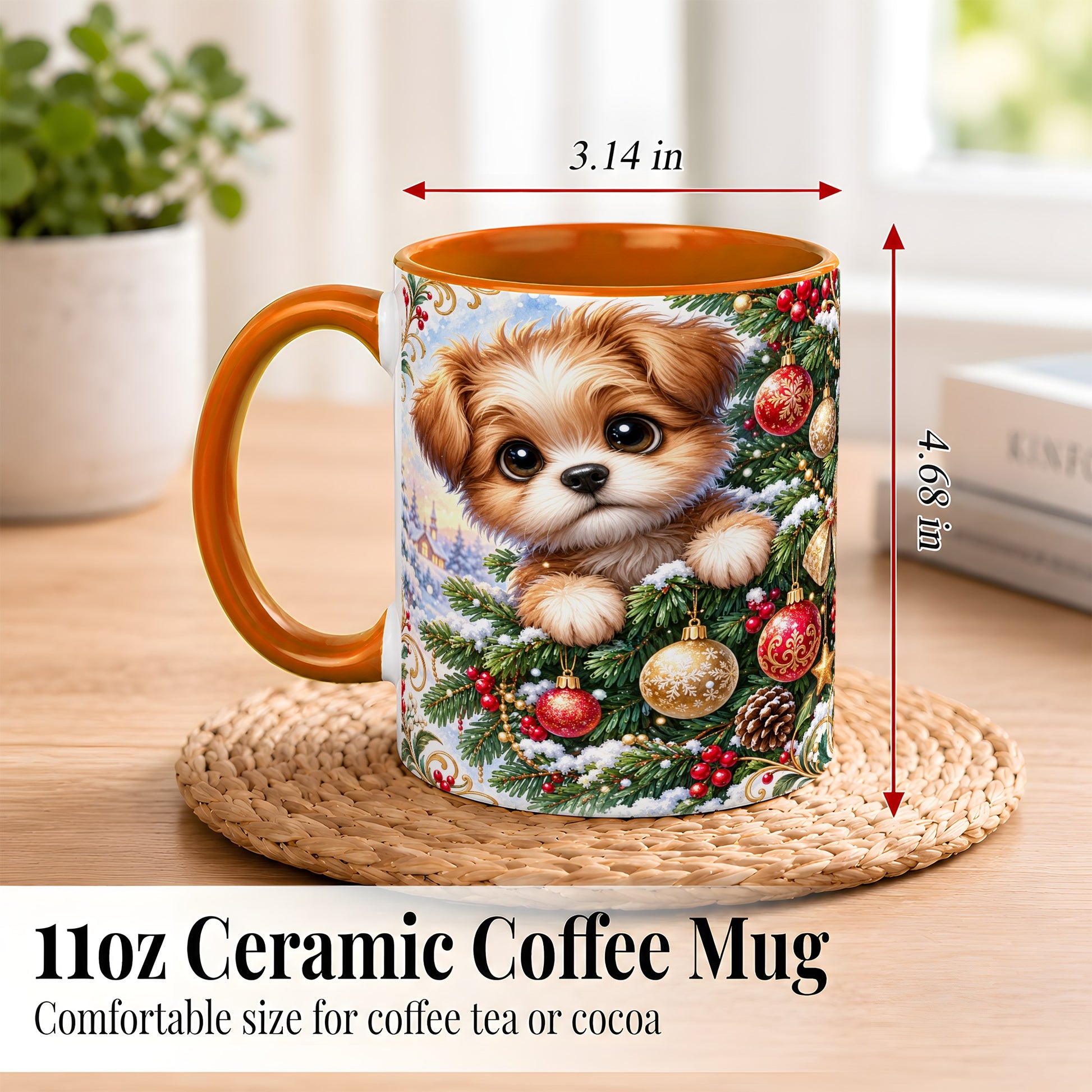 #pl[11oz|Orange] Christmas Puppy Coffee Mug, Festive Dog Mug, Ceramic Cup